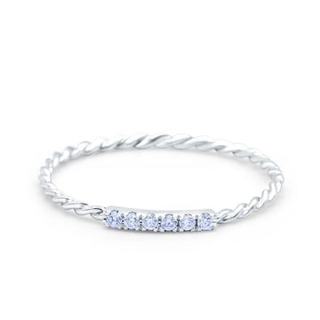 14K White Gold 0.06ct Round 1.5mm G SI Twist Braided Cable Diamond Eternity Band Engagement Wedding Ring Size 6.5